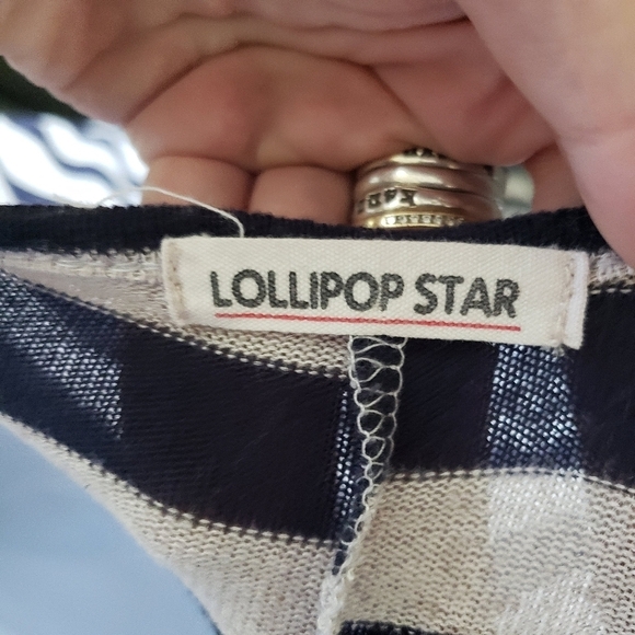 Lollipop Star Small Long Sleeve Tunic Dress Grey Navy Stripes Tan Elbow Patches - Picture 2 of 6